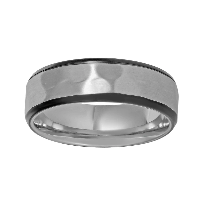 Mens Hammered-Texture Stainless Steel Band Ring