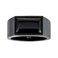 Mens Black Agate Stainless Steel Band Ring