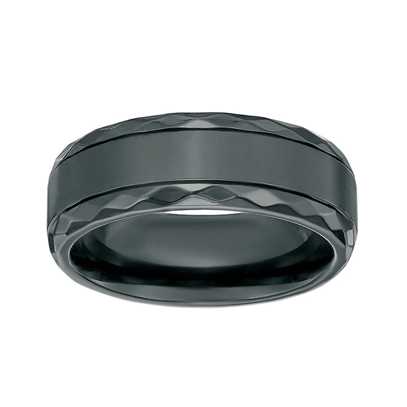 Mens Black Zirconium Band Ring with Diamond Texture