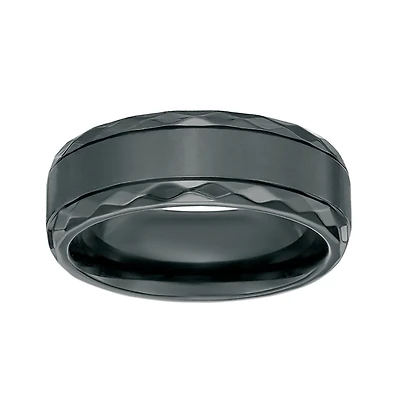 Mens Black Zirconium Band Ring with Diamond Texture