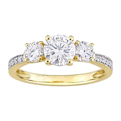 Womens 3/ CT. T.W. Lab Created White Moissanite 10K Gold 3-Stone Engagement Ring