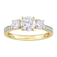 Womens 3/ CT. T.W. Lab Created White Moissanite 10K Gold 3-Stone Engagement Ring