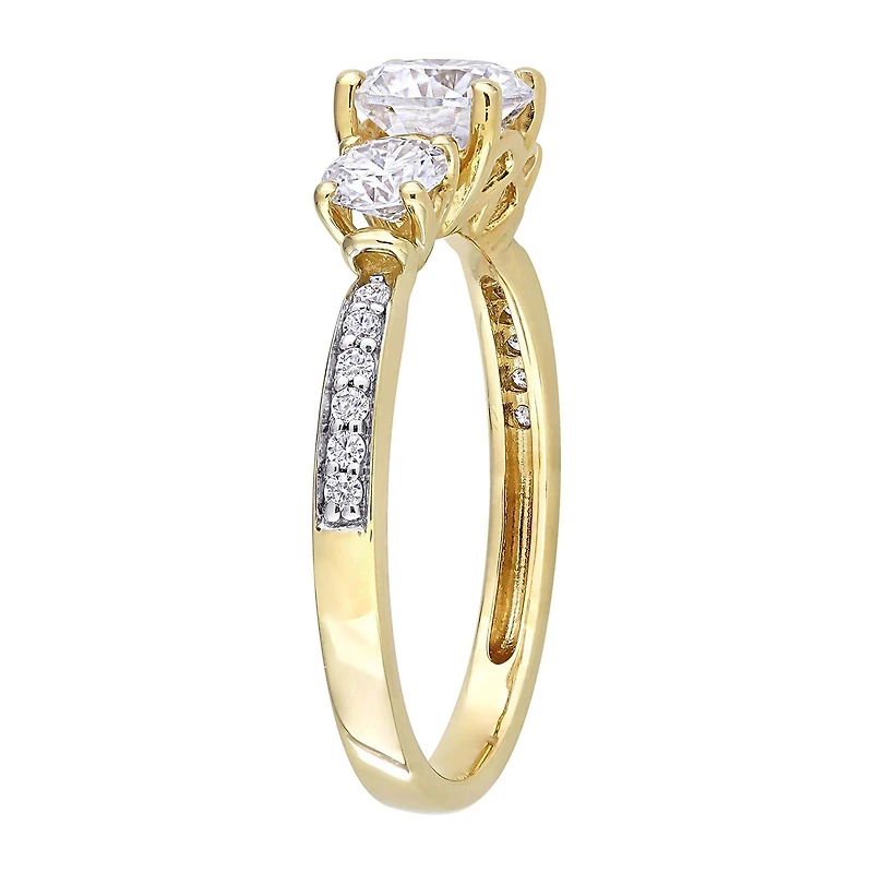 Womens 3/ CT. T.W. Lab Created White Moissanite 10K Gold 3-Stone Engagement Ring