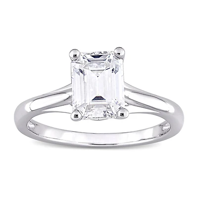 Womens Lab Created White Moissanite 10K Gold Solitaire Engagement Ring
