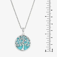 Tree Of Life Womens Blue Turquoise Sterling Silver Round 18 Inch Pendant Necklace