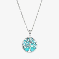 Tree Of Life Womens Blue Turquoise Sterling Silver Round 18 Inch Pendant Necklace