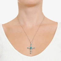 Womens Blue Turquoise Sterling Silver Cross 18 Inch Pendant Necklace