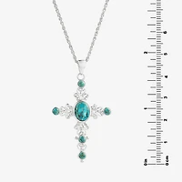 Womens Blue Turquoise Sterling Silver Cross 18 Inch Pendant Necklace