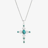 Womens Blue Turquoise Sterling Silver Cross 18 Inch Pendant Necklace