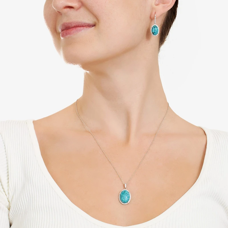 Womens Enhanced Blue Turquoise Sterling Silver Oval 2-pc. Jewelry Set