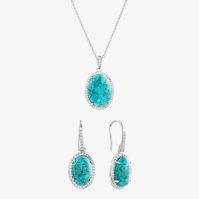 Womens Enhanced Blue Turquoise Sterling Silver Oval 2-pc. Jewelry Set
