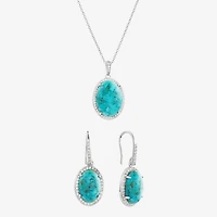 Womens Enhanced Blue Turquoise Sterling Silver Oval 2-pc. Jewelry Set