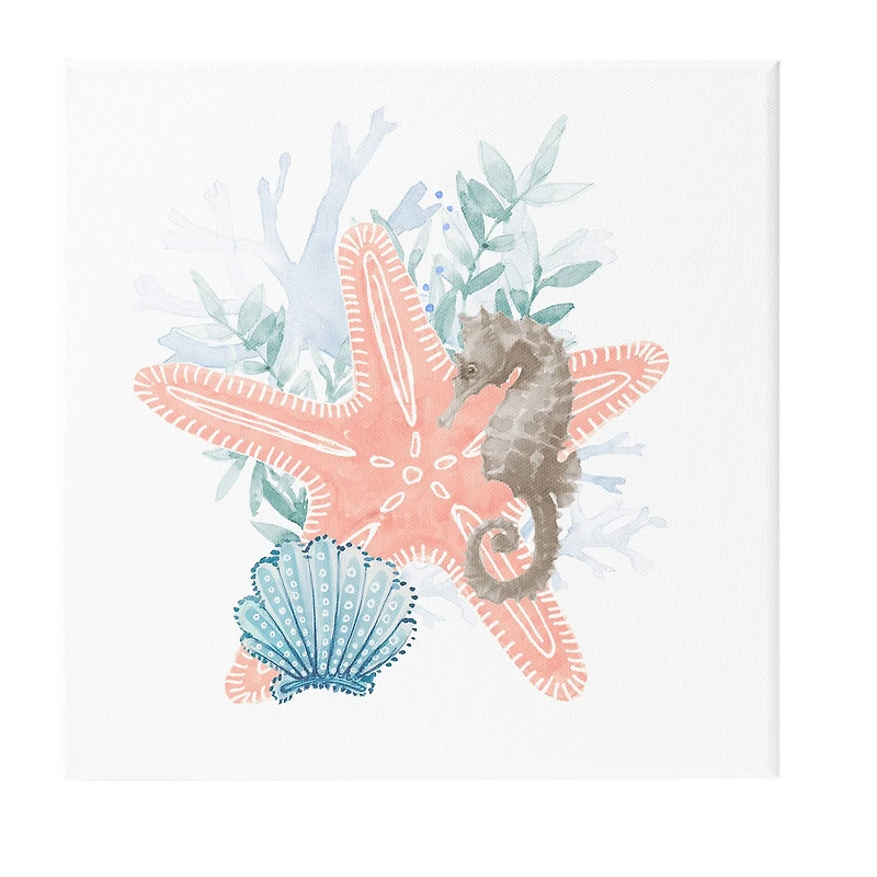 Stupell Industries Seahorse Starfish Layered Coral Canvas Art