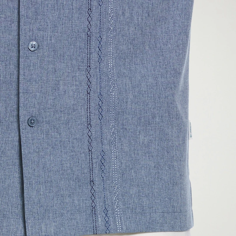 Cubavera Chambray Pintuck Mens Short Sleeve Regular Fit Button-Down Shirt
