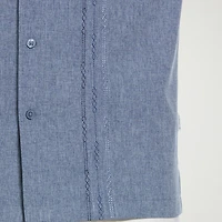 Cubavera Chambray Pintuck Mens Short Sleeve Regular Fit Button-Down Shirt
