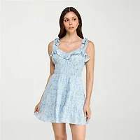 Trixxi Womens Juniors Sweetheart Neck Sleeveless Floral Fit + Flare Dress