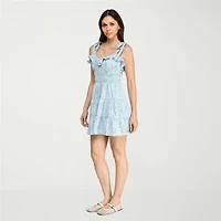 Trixxi Womens Juniors Sweetheart Neck Sleeveless Floral Fit + Flare Dress