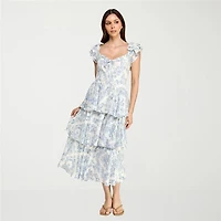 Trixxi Womens Juniors Midi Short Sleeve Floral A-Line Dress