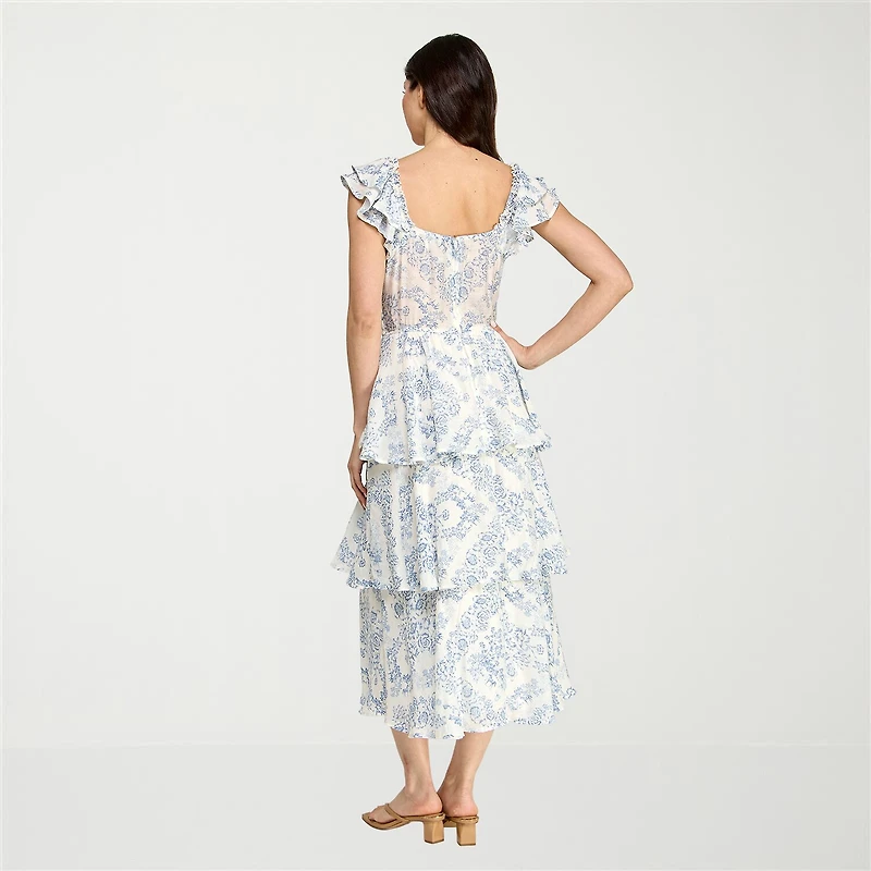 Trixxi Womens Juniors Midi Short Sleeve Floral A-Line Dress