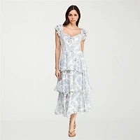 Trixxi Womens Juniors Midi Short Sleeve Floral A-Line Dress