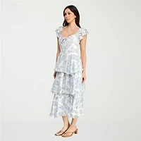 Trixxi Womens Juniors Midi Short Sleeve Floral A-Line Dress