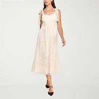 Trixxi Womens Juniors Midi Sweetheart Neck Sleeveless Floral A-Line Dress