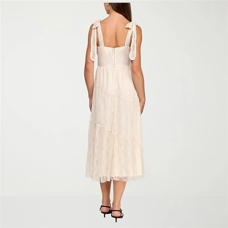 Trixxi Womens Juniors Midi Sweetheart Neck Sleeveless Floral A-Line Dress