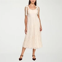 Trixxi Womens Juniors Midi Sweetheart Neck Sleeveless Floral A-Line Dress