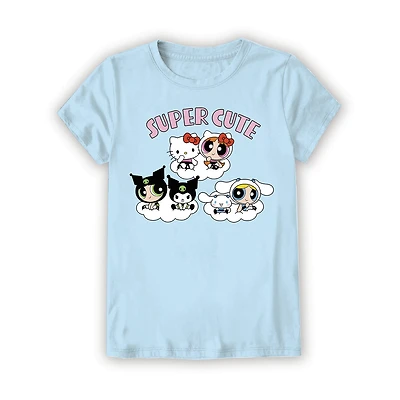 Little & Big Kid Girls Crew Neck Short Sleeve Regular Fit Hello Kitty Powerpuff Graphic T-Shirt