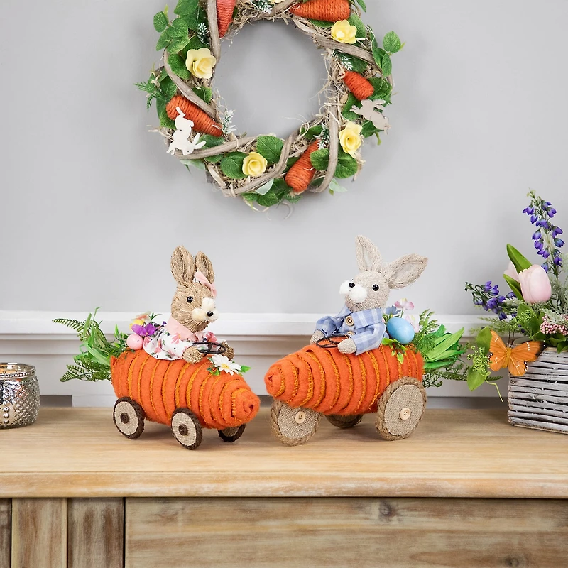 Northlight 13" Boy Bunny With Carrot Car Easter Tabletop Decor
