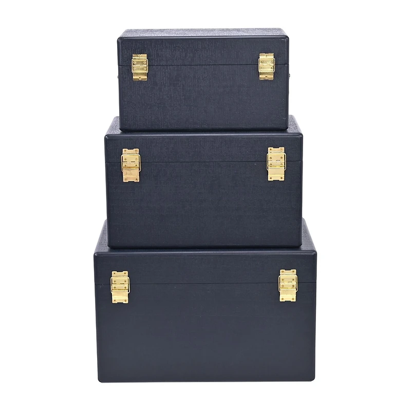 Cheungs Navy Blue Trunks With Gold Handles Jewelry Organizer