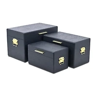 Cheungs Navy Blue Trunks With Gold Handles Jewelry Organizer