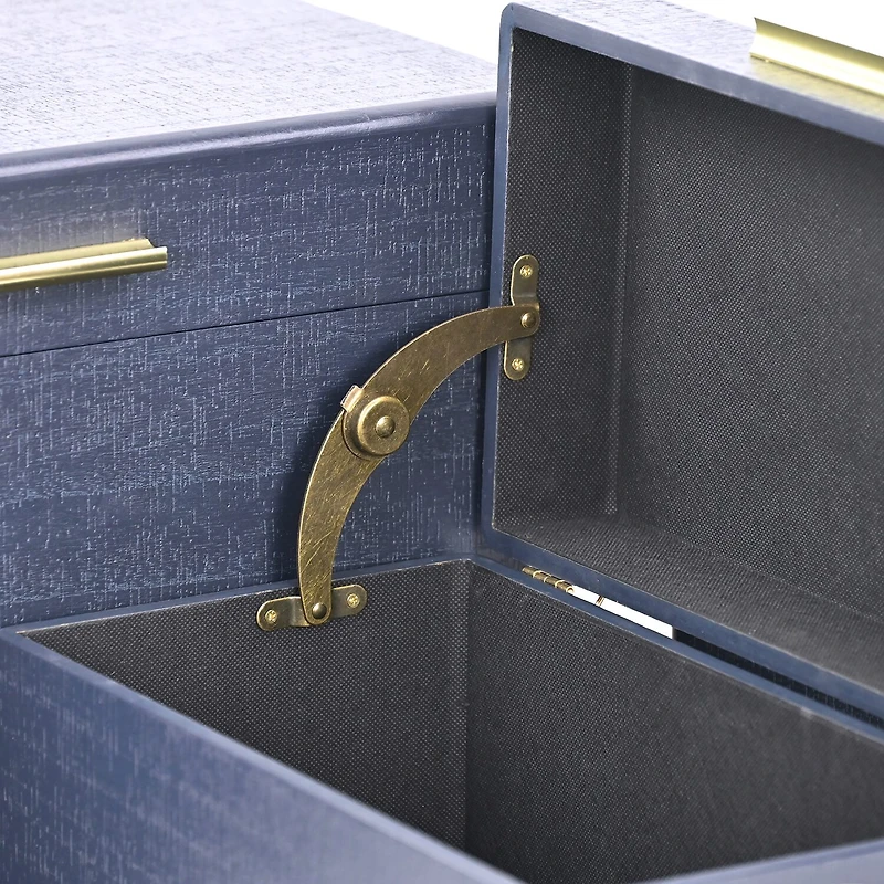 Cheungs Navy Blue Trunks With Gold Handles Jewelry Organizer