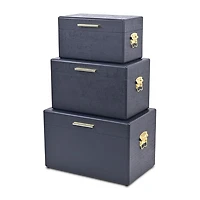 Cheungs Navy Blue Trunks With Gold Handles Jewelry Organizer