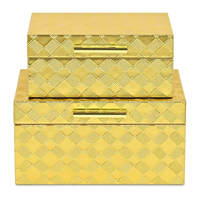 Cheungs Gold Vinyl Diamond Checkered Pattern Box Set Jewelry Organizer