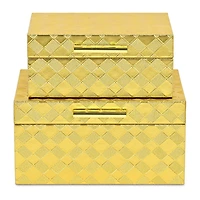 Cheungs Gold Vinyl Diamond Checkered Pattern Box Set Jewelry Organizer