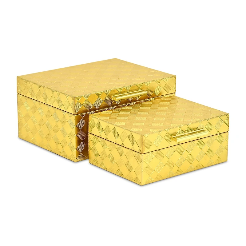 Cheungs Gold Vinyl Diamond Checkered Pattern Box Set Jewelry Organizer
