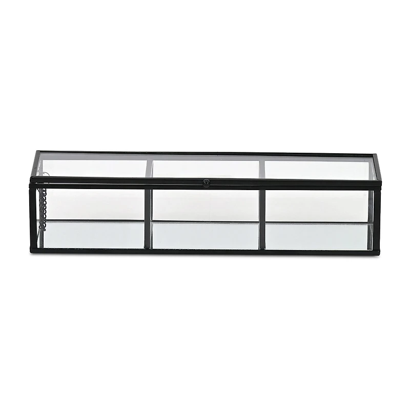 Cheungs Mirrored Glass Box With Three Compartments Jewelry Organizer