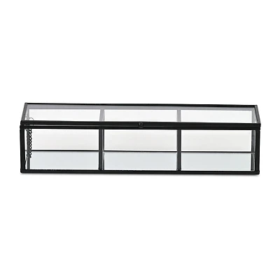 Cheungs Mirrored Glass Box With Three Compartments Jewelry Organizer