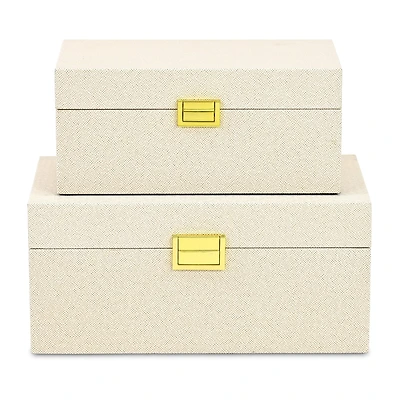 Cheungs Cream Fabric Themed Box Set With Gold Handles Maple Jewelry Organizer