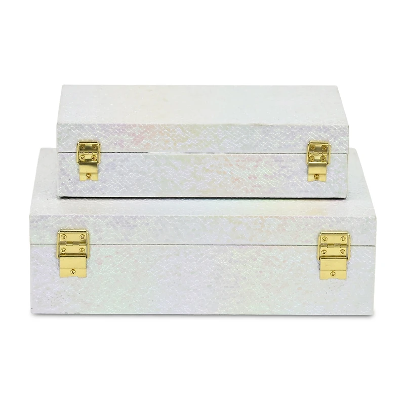 Cheungs Seascale Pattern Iridescent Box Set With Gold Hardware Jewelry Organizer