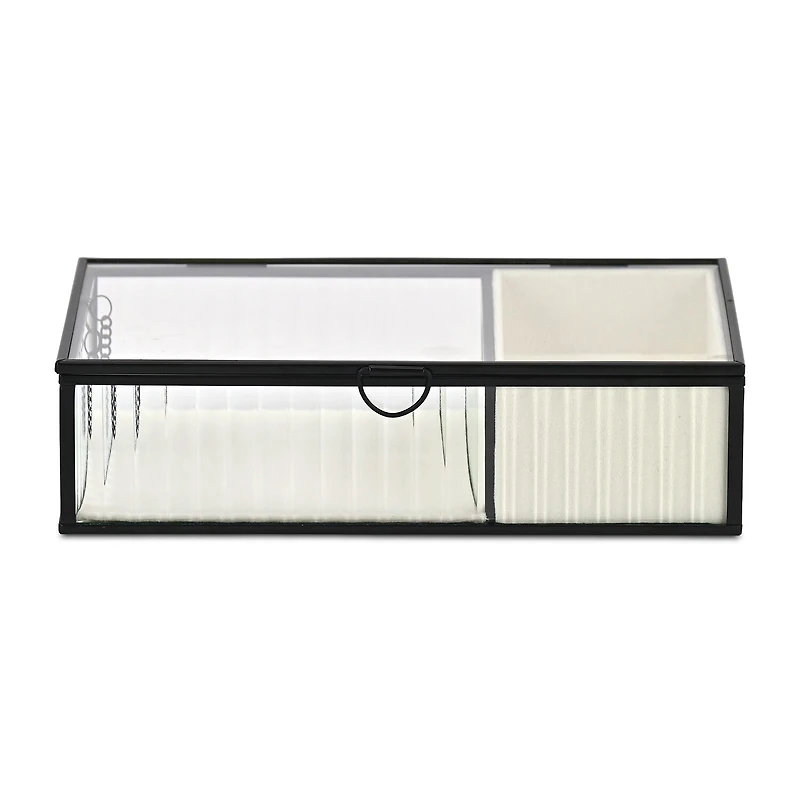Cheungs Glass Box With Two Padded Compartments Jewelry Organizer