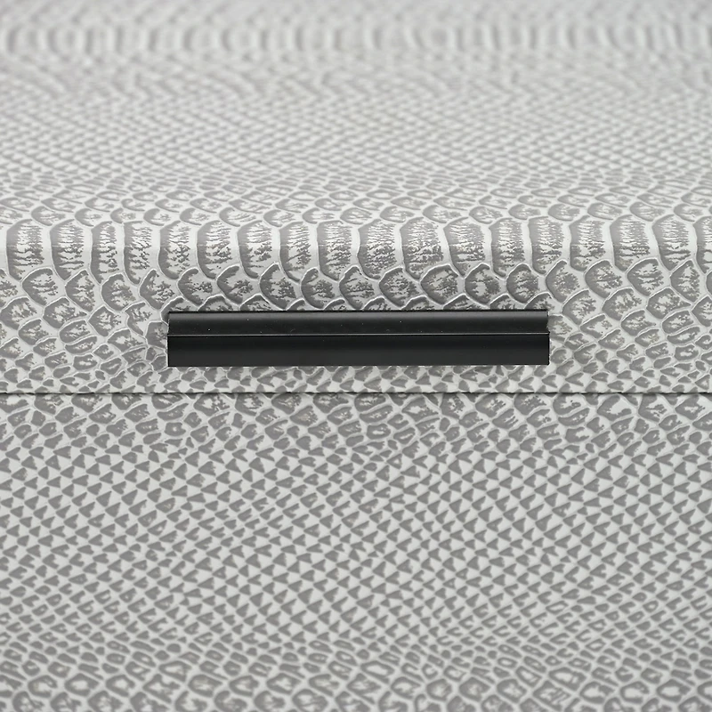 Cheungs Gray Snakeskin Themed Vinyl Box Set With Black Handles Jewelry Organizer