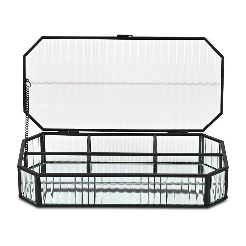 Cheungs Fluted Glass Mirrored Box With Four Compartments Jewelry Organizer