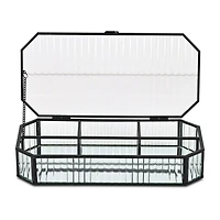 Cheungs Fluted Glass Mirrored Box With Four Compartments Jewelry Organizer