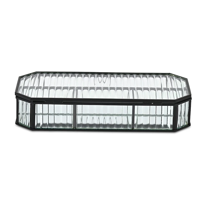 Cheungs Fluted Glass Mirrored Box With Four Compartments Jewelry Organizer