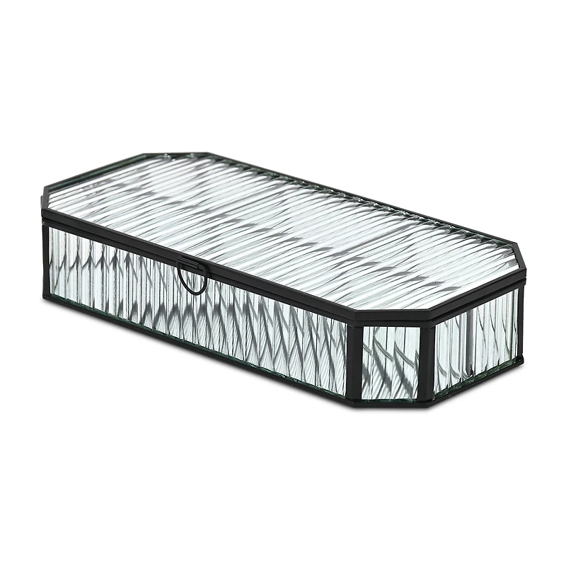 Cheungs Fluted Glass Mirrored Box With Four Compartments Jewelry Organizer