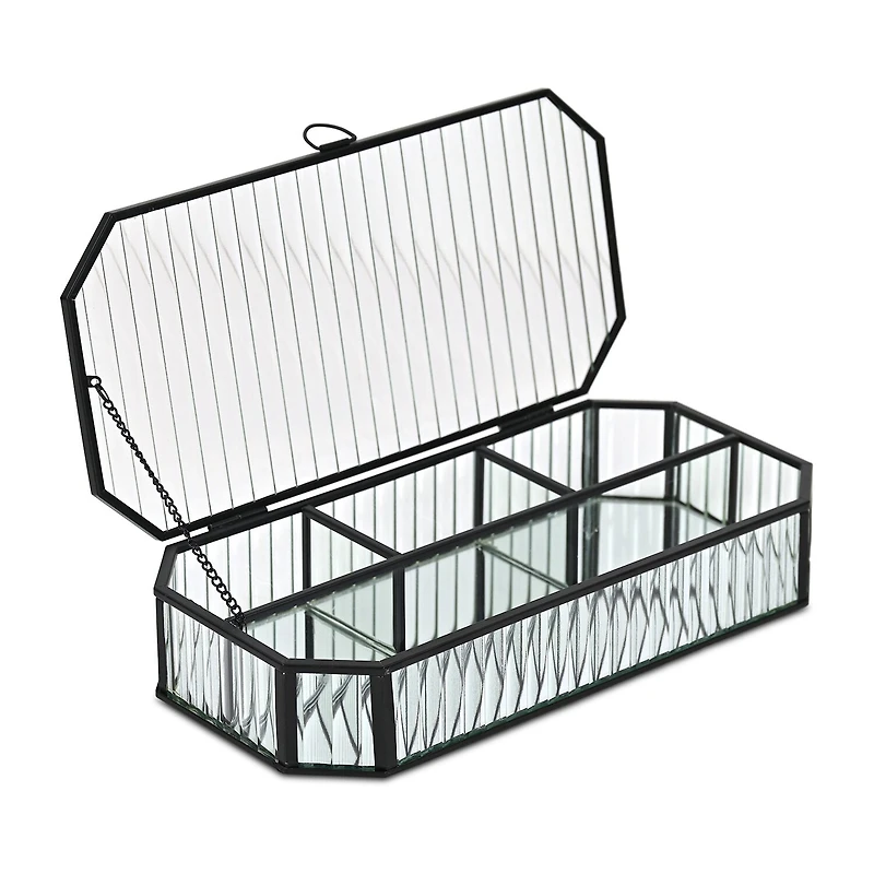 Cheungs Fluted Glass Mirrored Box With Four Compartments Jewelry Organizer