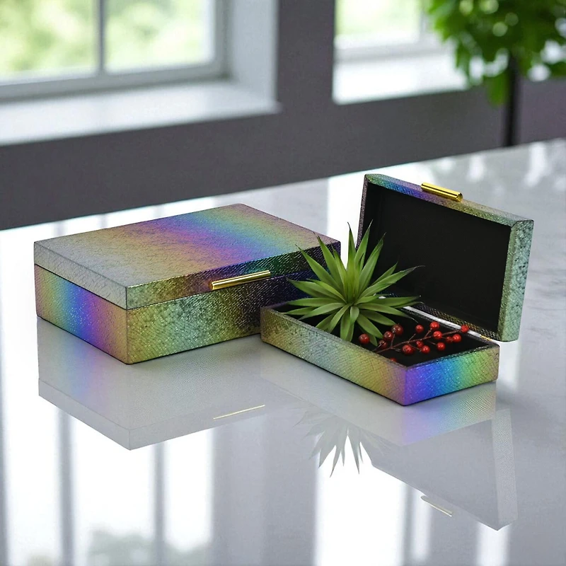 Cheungs Rainbow Seascale Pattern Box Set With Gold Hardware Jewelry Organizer