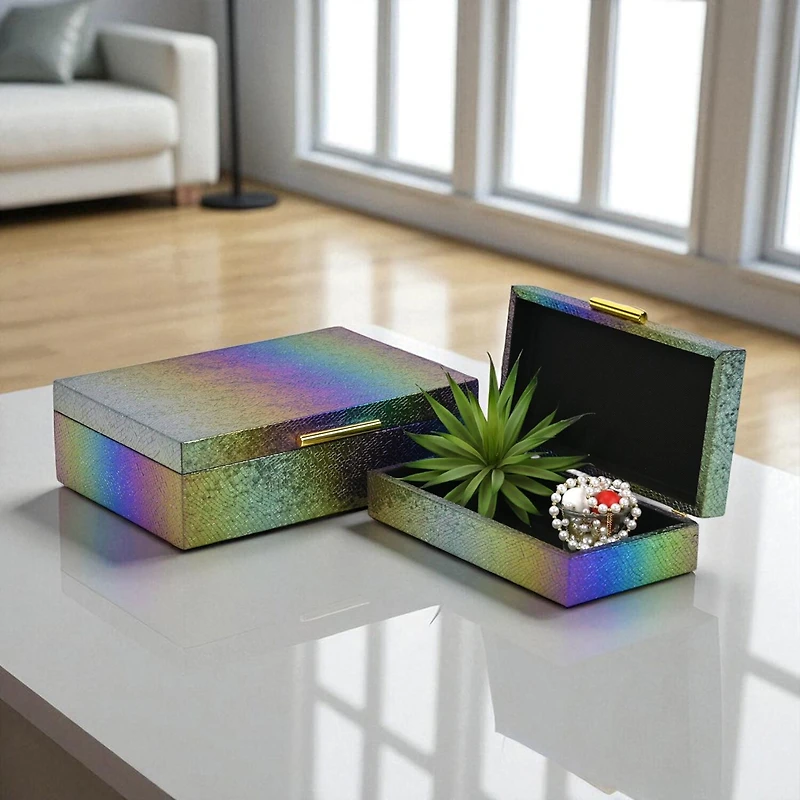 Cheungs Rainbow Seascale Pattern Box Set With Gold Hardware Jewelry Organizer